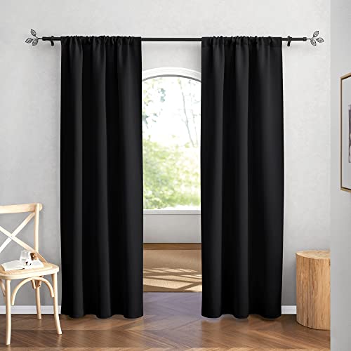 Blackout Curtains for Bedroom Living Dining Room 84 inches Long (Black / 42"W x 84"L (Pack of 2))