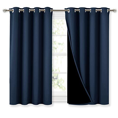 100% Blackout Curtains with Black Liners (Navy / 52"W x 45"L (Pack of 2))