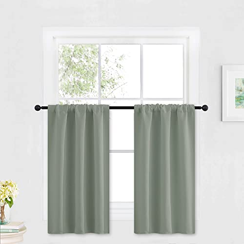 Kitchen Blackout Window Curtains Over Sink 36 inch Length (Grayish Green / 29"W x 36"L (Pack of 2))