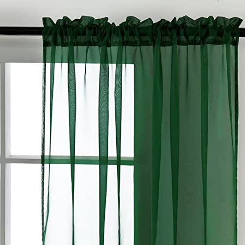 Sheer Voile Window Treatment Rod Pocket Curtain Panels for Kitchen Bedroom Living Room Drapes Sunlight Filtering Privacy Semi Home Decor Assorted Colors Sizes (Foliage Green / 52"W x 90"L (Pack of 2))