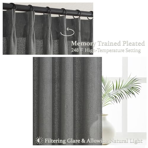 Dark Grey Pleat Semi Sheer Curtains 96 Inches Long for Bedroom (Dark Grey / 40"W x 96"L( Pack of 2))