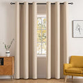 Beige Blackout Bedroom Curtains 90 Inch Long Light Blocking (Beige / 42"W x 90"L (Pack of 2))