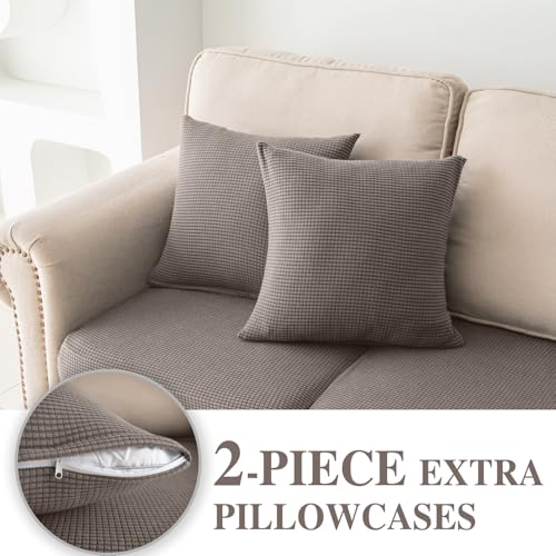 Couch Cushion Covers for Sectional Sofa L Shape Washable Separate Seat Chaise Couch Cover Stretch Sofa Slipcovers with 2 Pcs Pillowcases (Taupe / Seat Only: 2 Seat + 1 Chaise)