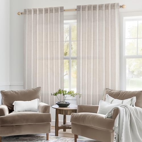 White Linen Curtains 52x54 Inch Length 2 Panels for Bedroom (52"W x 54"L (Pack of 2) / Bleached Linen)