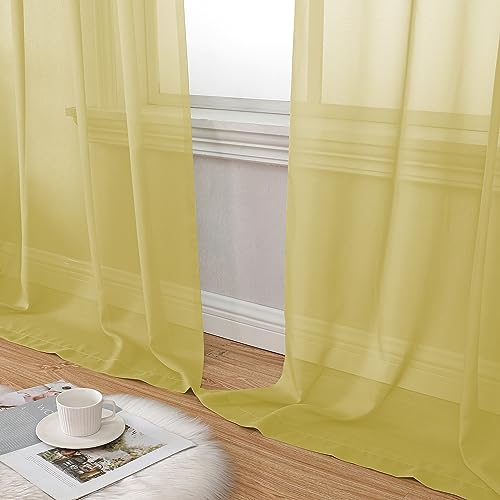 Yellow Sheer Curtains 63 Inches Long 2 Panels Set (40"W x 63"L (Pack of 2) / Yellow)