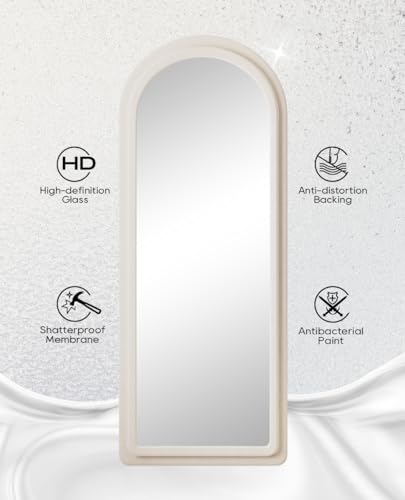 Floor Mirror Full Length Mirror with Stand (Arched - White)