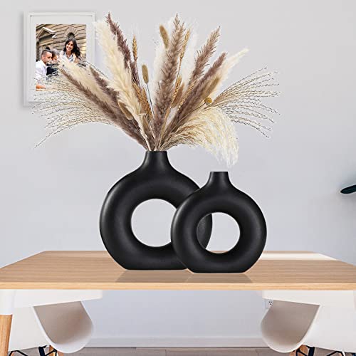 Black Ceramic Vase for Modern Home Decor (Black / Small + Big)