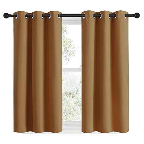 Sleek Blackout Curtains 48 inches Length for Small Windows (Gold Brown / 34"W x 48"L (Pack of 2))