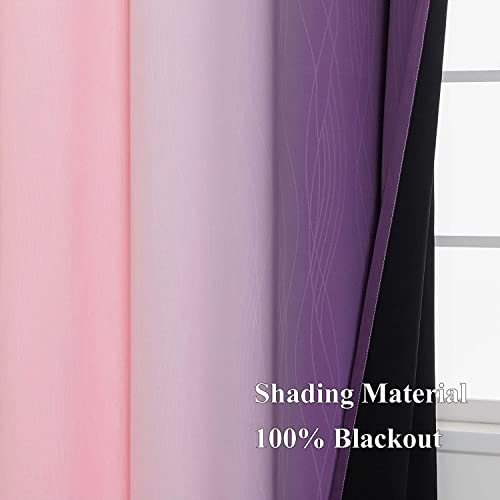 Pink and Purple Ombre Blackout Curtains for Girls Bedroom 108 Inches Long (Pink and Purple / 52"W x 108"L (Pack of 2))