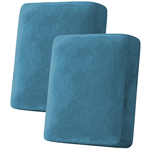 Velvet Stretch Couch Cushion Cover Plush Cushion Slipcover for Chair Loveseat Sofa Cushion Furniture Protector Seat Cushion Sofa Cover (Peacock Blue / 2 Cushion Loveseat)