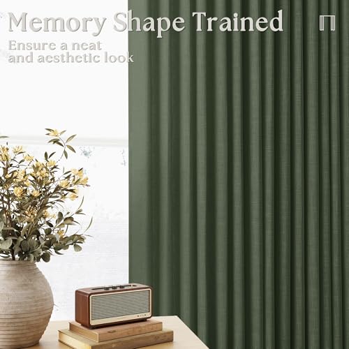 Olive Green Linen Pinch Pleated Light Filtering Curtains 84 Inches Long (Olive Green / 40"W x 84"L (Pack of 2))