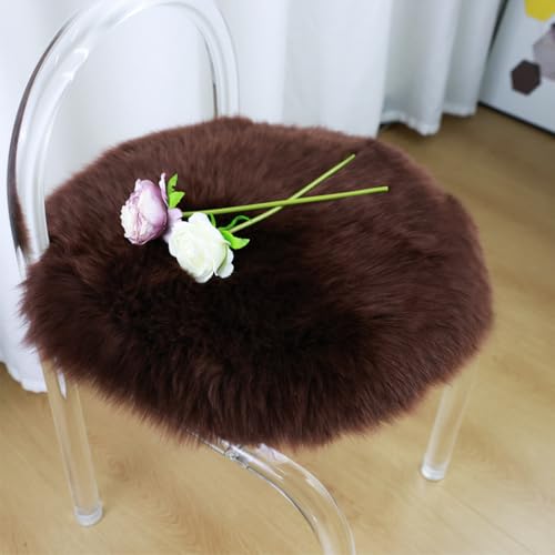 Round Fur Sheepskin Chair Cover Seat Cushion Pad Super Soft Area Rugs for Living Bedroom Sofa (Mocha / Round 16.5" (Pack of 1))