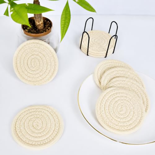 8 Pcs Drink Coasters with Holder (Off White / 8 Pcs)
