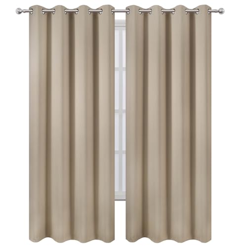 Blackout Curtains 52 x 84 inches Long Khaki Curtains Set of 2 Panels Thermal Insulated Room Darkening Curtains for Bedroom (Khaki / 52"W x 84"L (Pack of 2))