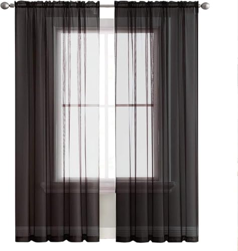 Black Sheer Curtains 4 Panels Rod Pocket Semi (Black / 52"W x 96"L (Pack of 4))