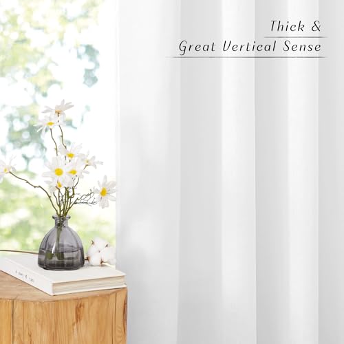 Thick White Linen Bedroom Curtains for 63 inches Long (White / 42"W x 63"L (Pack of 2))