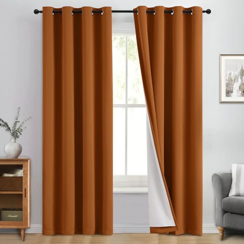 Burnt Orange 100% Blackout Curtains 84 Inches Long 50" Wide 2 PCS (50"W x 84"L (Pack of 2) / Burnt Orange With White Backing)
