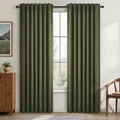 Dark Green Curtains 86 Inches Long 2 Panels Set 100% Blackout Linen Curtains for Living Room Heat Preservation Vintage Drapes for Bedroom Back Tab Pleated (Olive Green / 52"W x 86"L (Pack of 2))