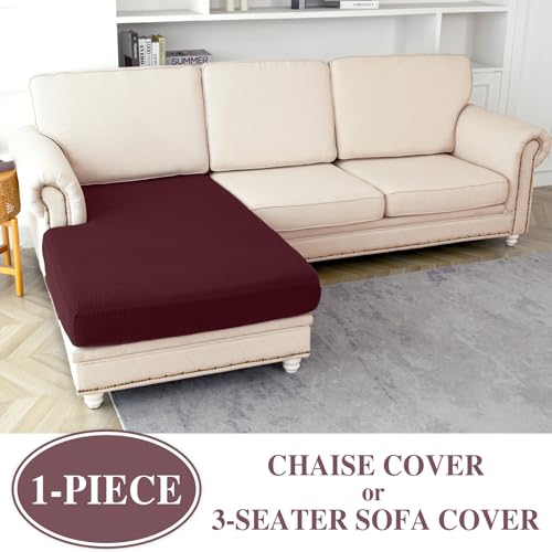 Couch Cushion Chaise Lounge Cover Washable Separate Seat Chaise Couch Cover Stretch Sectional Sofa Slipcover (Burgundy / Chaise Cover)
