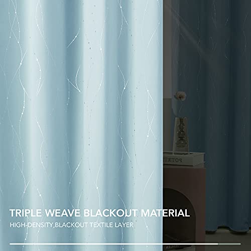 Living Room Curtains 45 Inches Long (Light Blue/Wave Dots / 42"W x 45"L (Pack of 2))
