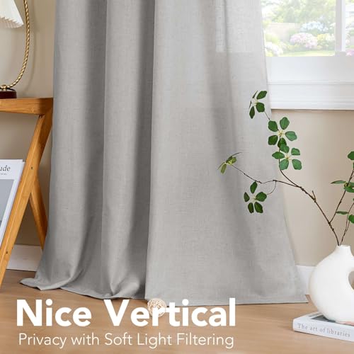 Nickel Grommet Natural Linen Semi Sheer Blended Airy Curtains for Living Room Home Decor Soft Rich Material Light Filtering Bedroom Drape Panels (52"W x 84"L (Pack of 2) / Dove)