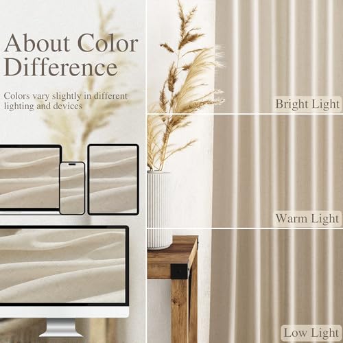 Birch Beige Linen Curtains for Living Room 98 Inches Long Light Filtering Semi Sheer Curtain Back Tab Modern Farmhouse Decor Elegant Luxury Coastal Drapes for Bedroom Dinner Room 52x98 (52"W x 98"L (Pack of 2) / Birch Beige)