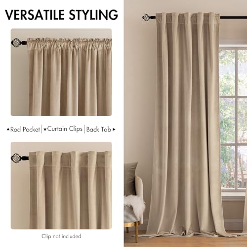 Velvet Curtains 52x90 inches 2 Panels Camel Beige Blackout Curtains (Camel Beige / 52"W x 90"L (Pack of 2))