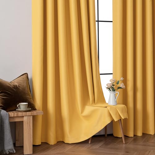 Yellow Blackout Bedroom Curtains Drapes 96 Inch Long 52"x96" (Yellow / 52"W x 96"L (Pack of 2))