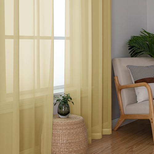 Gold Sheer Curtains 120 Inches Long (Gold / 59"W x 120"L (Pack of 2))