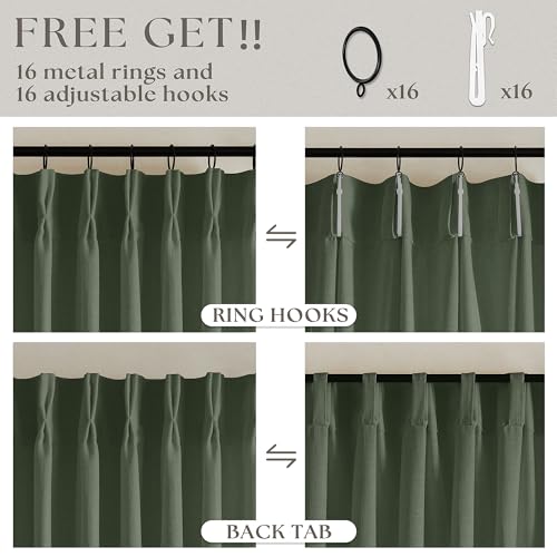 Olive Green Pinch Pleat Linen Semi Sheer Curtains 45 Inch Length 2 Panels (Olive Green / 40"W x 45"L (Pack of 2))