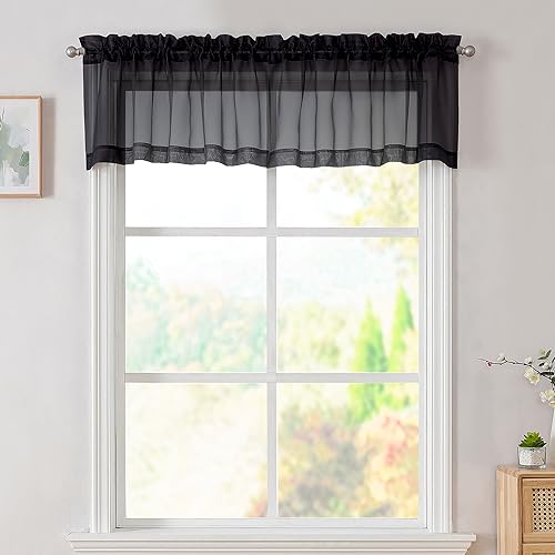 Black Valances Sheer Valances for Window 14 inch (Black / 42"W x 14"L (Pack of 2))