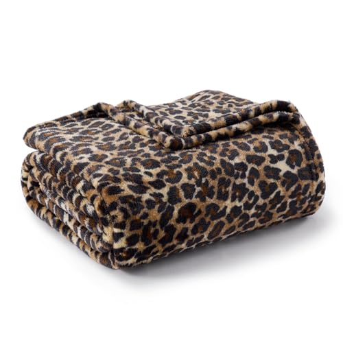 Fleece Blanket Soft Plush Twin Size Blanket Brown Leopard 60"x80" (Brown Leopard / Twin(60"x80"))