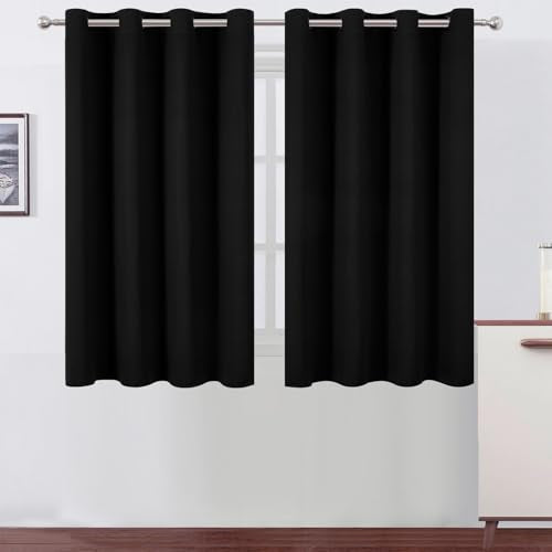 Blackout Curtains 66 x 54 Inch Long Black Curtains Set of 2 Panels Room Darkening Curtains for Bedroom and Living Room (Black / 66"W x 54"L (Pack of 2))
