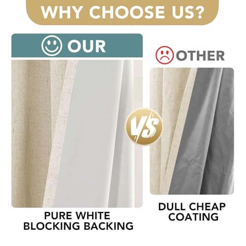100% Blackout Linen Curtains 102" L 2 Panels Bleached Sand (Bleached Sand / 52"W x 102"L (Pack of 2))