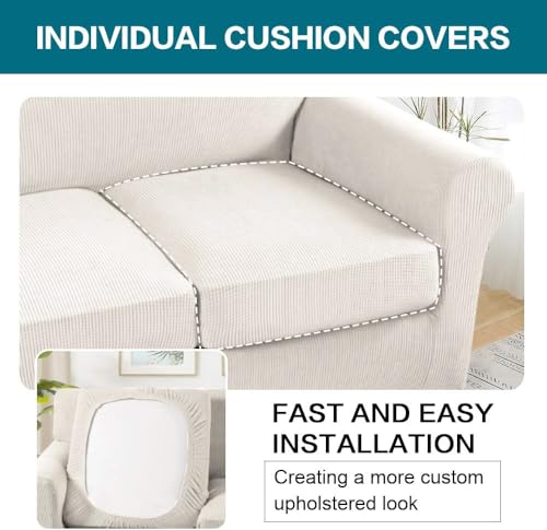 3 Piece Sofa Covers for 2 Cushion Couch Loveseat Slipcover Soft Couch Cover for Dogs (Loveseat (2 Cushion) / Ivory)
