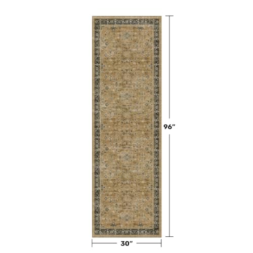 Washable Long Runners for Hallways (2'6" x 8' (Runner) / Rustic Brown / Charcoal Olive)