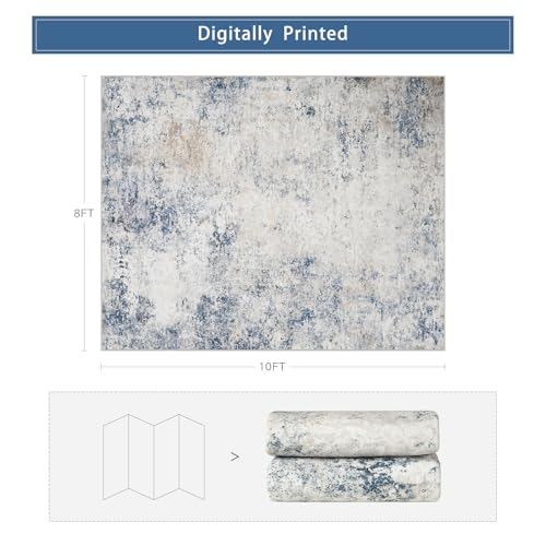 8x10 Washable Area Rugs for Living Room (8' x 10' (Rectangular) / Royal Blue-brown-beige)