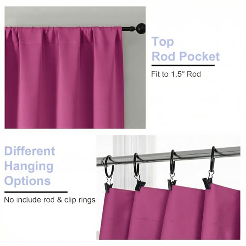 Ava Hot Pink Blackout Curtains for Bedroom 84 Inch Length 2 Panels Set (Hot Pink / 40"W x 84"L (Pack of 2))