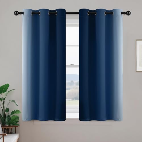 Ombre Curtains Blue and Greyish White for Living Room (42"W x 45"L (Pack of 2) / Blue)