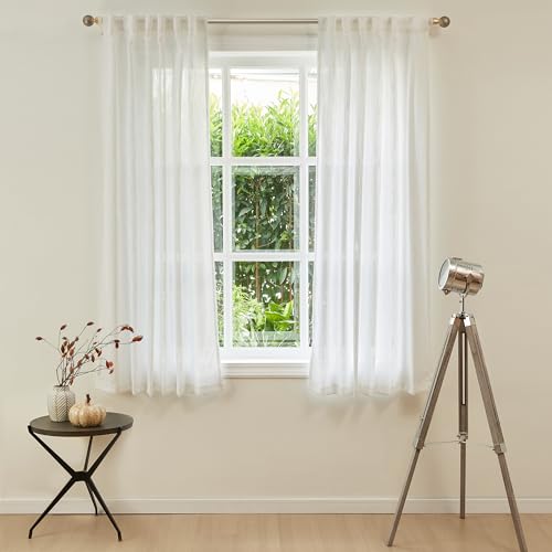 Short Curtains for Bedroom Small Windows (50"W x 54"L (Pack of 2) / Beige White)