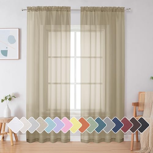 Taupe Sheer Curtains 72 Inches Long 2 Panels (Taupe / 42"W x 72"L (Pack of 2))