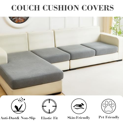 Sofa Covers Couch Covers for Sofa Pet Friendly Couch Cushion Covers Universal Sofa Covers Washable Stretch Slipcovers for Sectional Sofa (Texture Gray / 3 Seats + Chaise Cover)