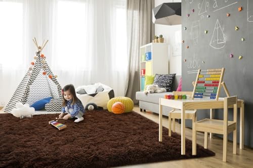 Super Soft Shaggy Rugs Fluffy Carpets (8' x 10' (Rectangular) / Brown)