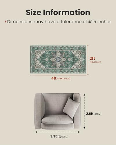 Amada Small 2x4 Washable Area Rug for Entryway (2' x 4' (Runner) / Dark/Green)