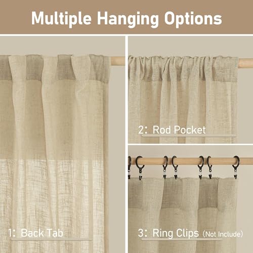 Semi Sheer Linen Curtains 40 Inch Length for Cafe Small Windows (Linen / 25"W x 40"L (Pack of 2))