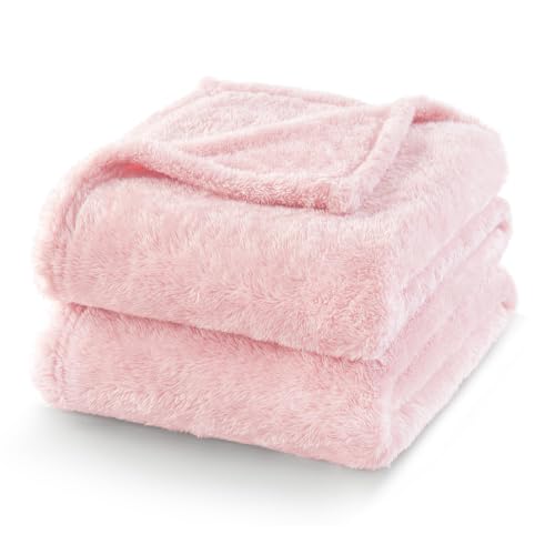 Fuzzy Plush Fleece Bed Blanket Queen Size (Light Pink / 90x90 IN)