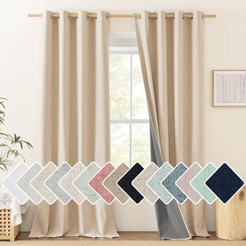 Farmhouse Style Keep Warm Large Window Draperies 108 inches Length with Thermal Insulated Liners (52"W x 108"L (Pack of 2) / Cream)