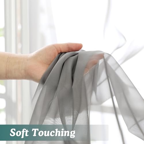Charcoal Grey Sheer Valances for Windows (Charcoal Grey / 42"W x 16"L (Pack of 2))