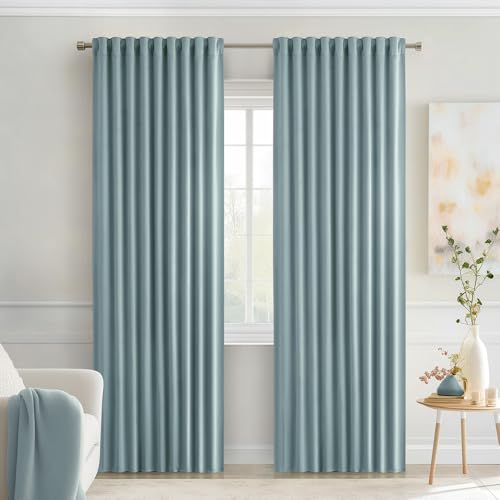Slate Blue Back Tab Blackout Curtains 52x90 Inch Long 2 Panels Set (Slate Blue / 52"W x 90"L (Pack of 2))