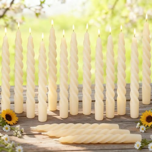 16PCS 7 Inch Pure Beeswax Spiral Taper Candles (Cream White / 7")